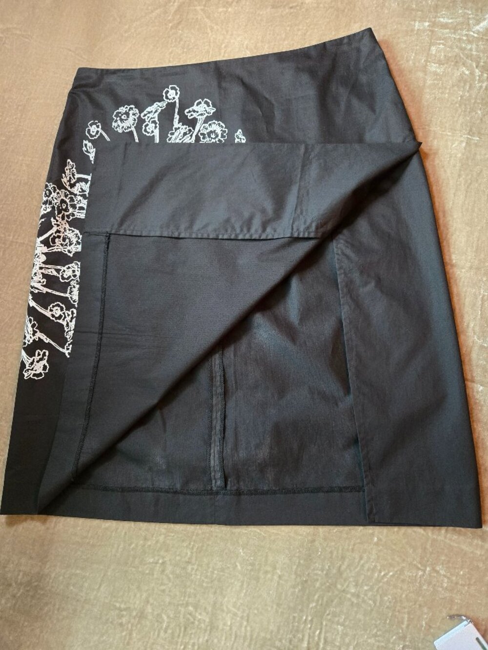 DKNY Black Floral Graphic Print Pencil Skirt Side Slit Sz10 100% Cotton - Picture 6 of 12